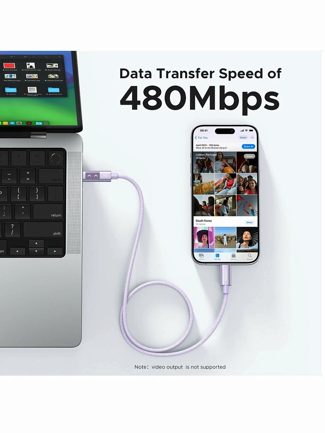 65092 Кабель UGREEN L509 UNO Type C - Type C 2.0 100W. Цвет: розовый, 1М